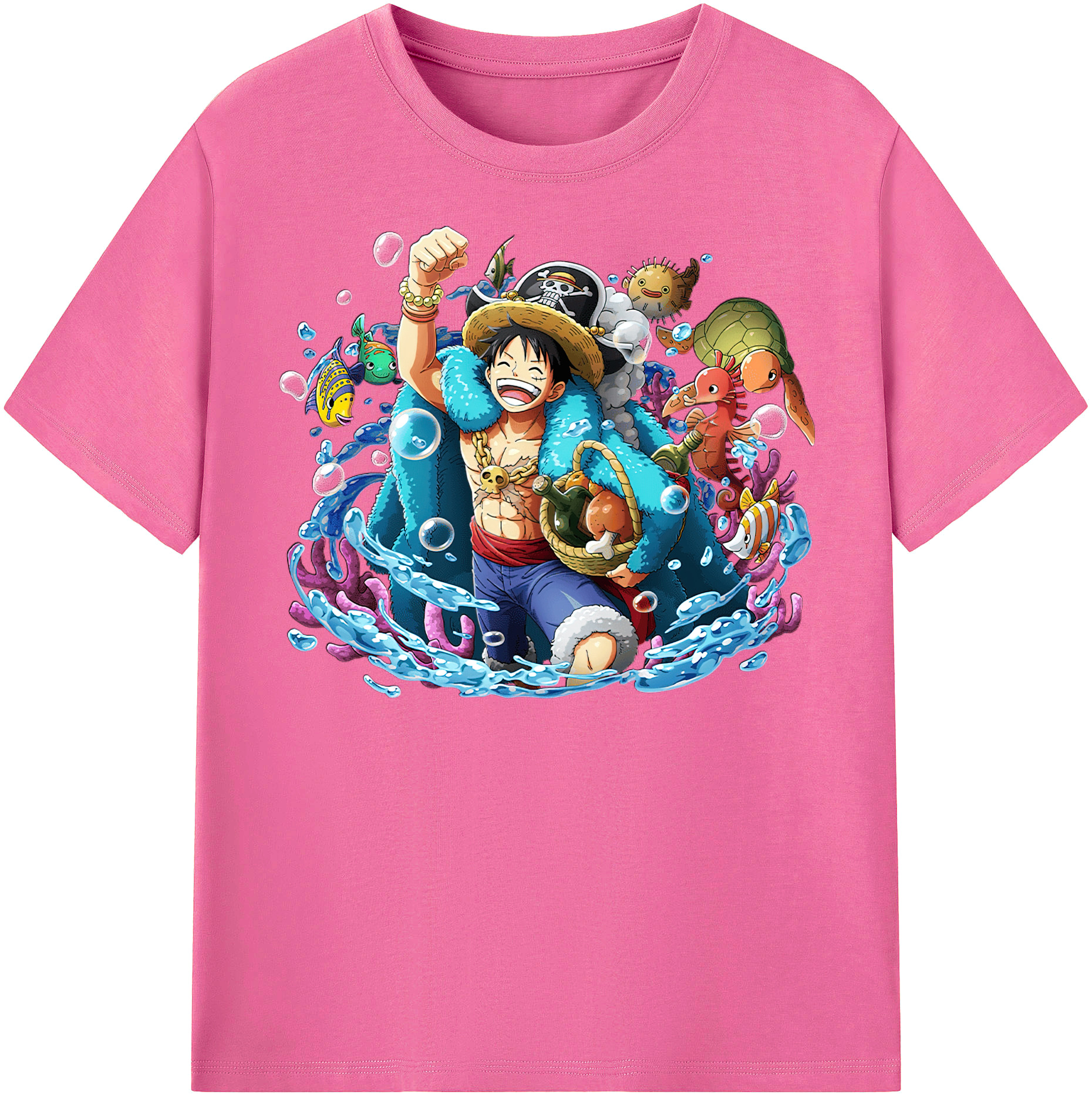 ワンピース モンキー・D・ルフィ ONE PIECE Monkey D. Luffy レディースカジュアルプリントTシャツ（綿100％）